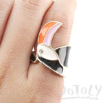 Colorful Toucan Bird Shaped Animal Themed Enamel Ring