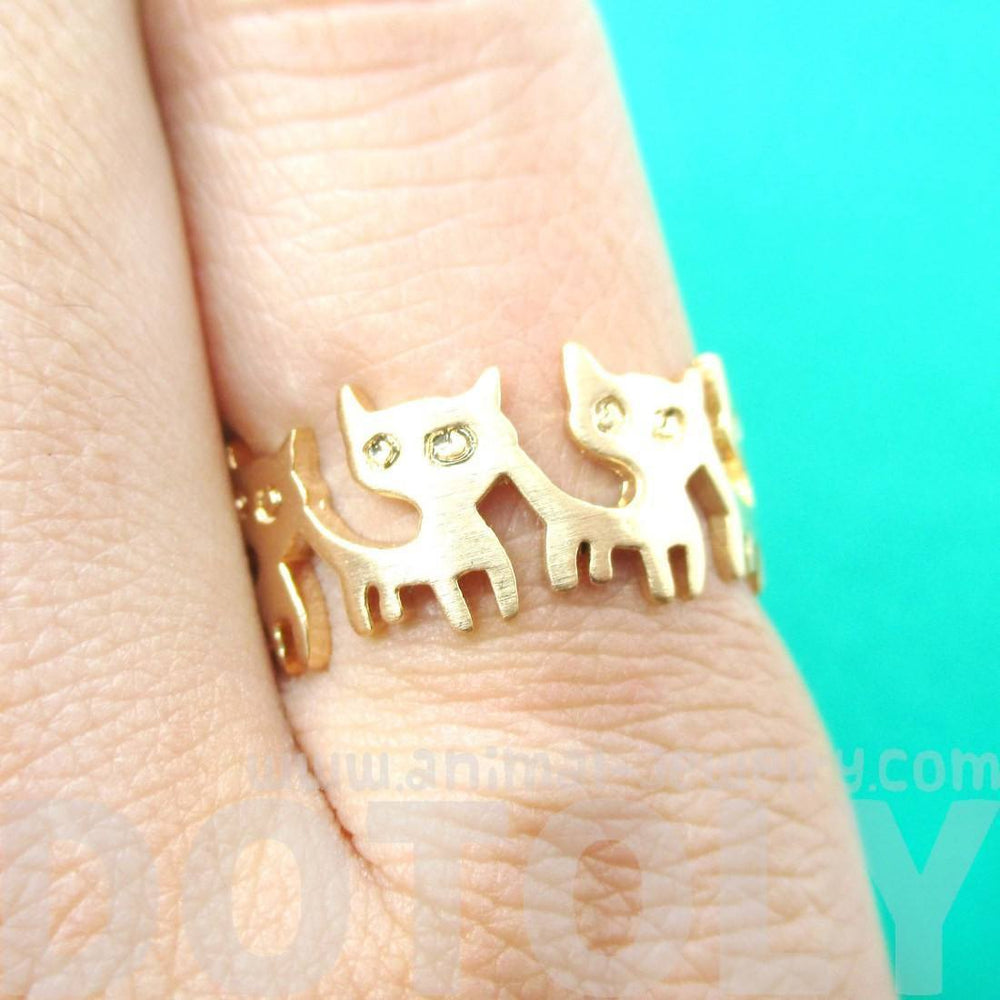 Connected Kitty Cat Parade Animal Ring in Gold | US Size 7 and 8