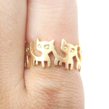 Connected Kitty Cat Parade Animal Ring in Gold | US Size 7 and 8