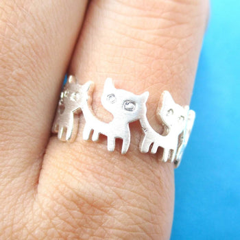 Connected Kitty Cat Parade Animal Ring in Silver | US Size 7 and 8