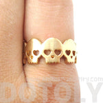 Connected Skeleton Skull with Hear Shaped Eyes Ring in Gold | DOTOLY