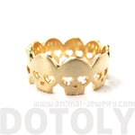 Connected Skeleton Skull with Hear Shaped Eyes Ring in Gold | DOTOLY