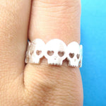 Connected Skeleton Skull with Hear Shaped Eyes Ring in Silver | DOTOLY