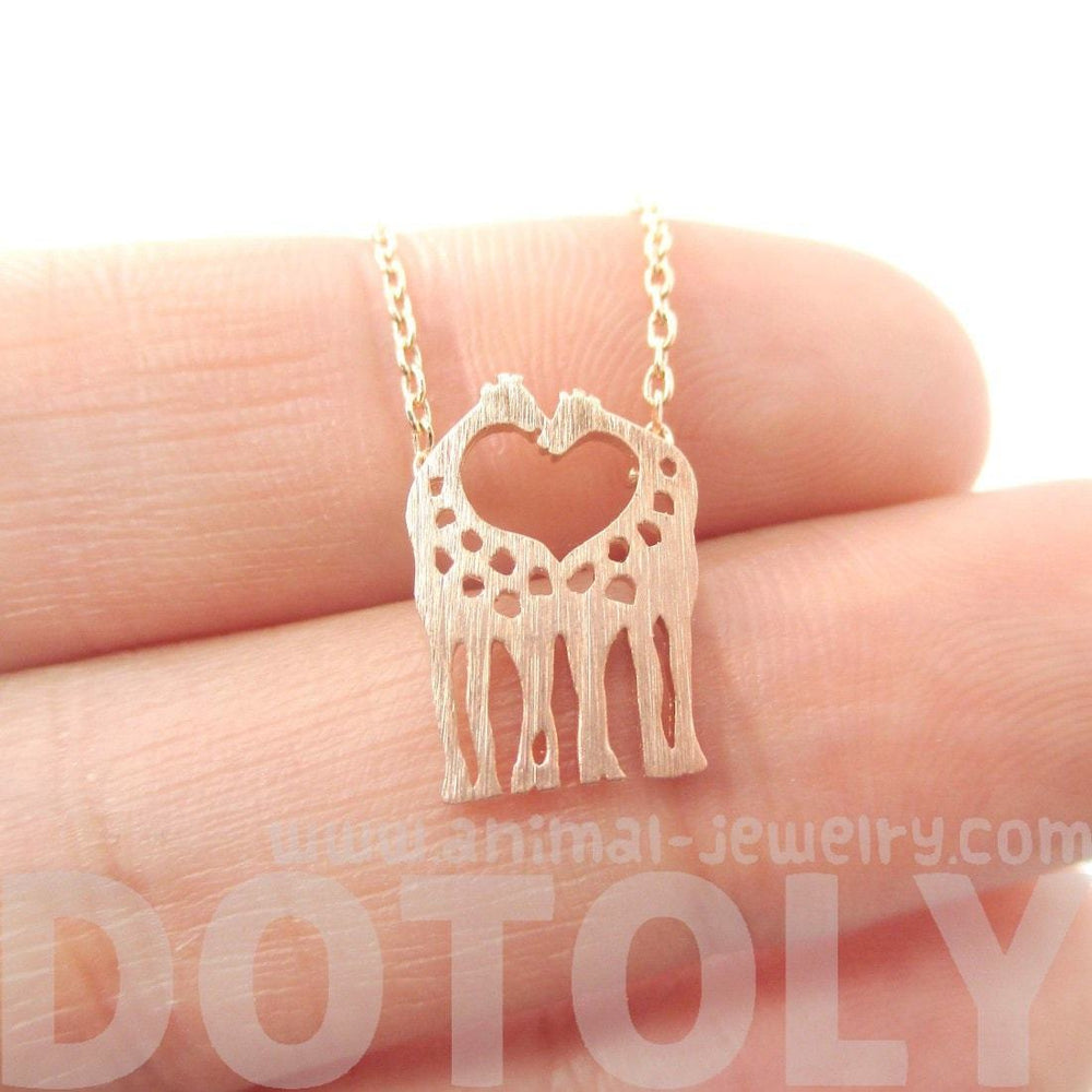 Kissing Giraffe Animal Shaped Silhouette Pendant Necklace in Rose Gold | DOTOLY | DOTOLY