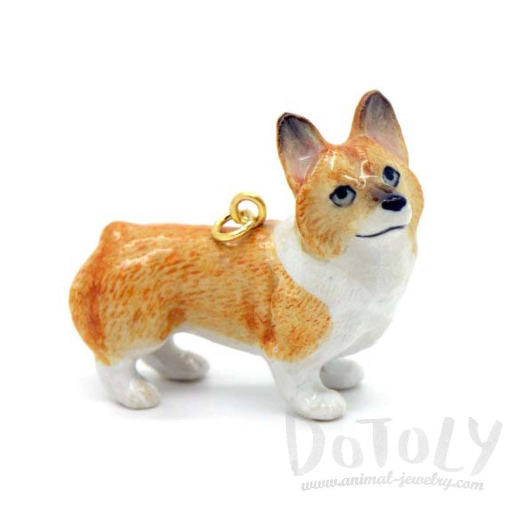 Corgi Puppy Dog Porcelain Hand Painted Ceramic Animal Pendant Necklace