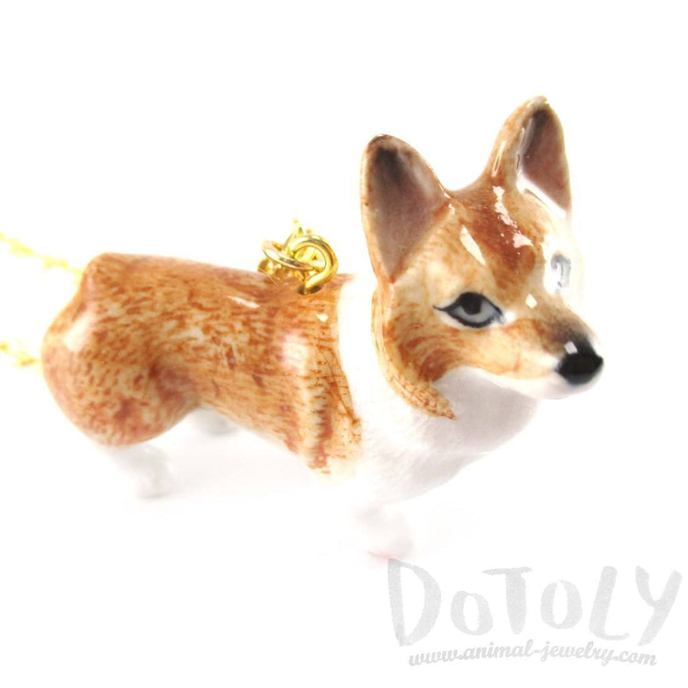 Corgi Puppy Dog Porcelain Hand Painted Ceramic Animal Pendant Necklace