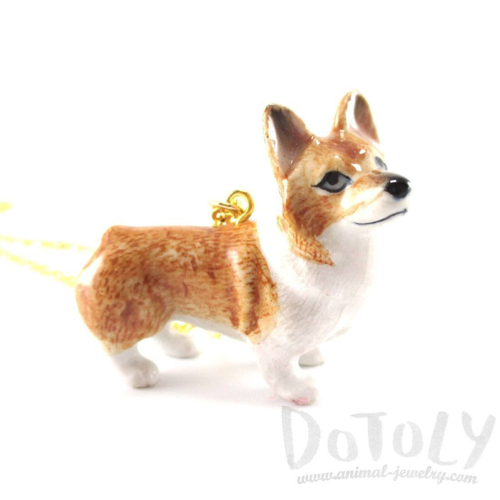 Corgi Puppy Dog Porcelain Hand Painted Ceramic Animal Pendant Necklace