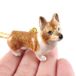 Corgi Puppy Dog Porcelain Hand Painted Ceramic Animal Pendant Necklace