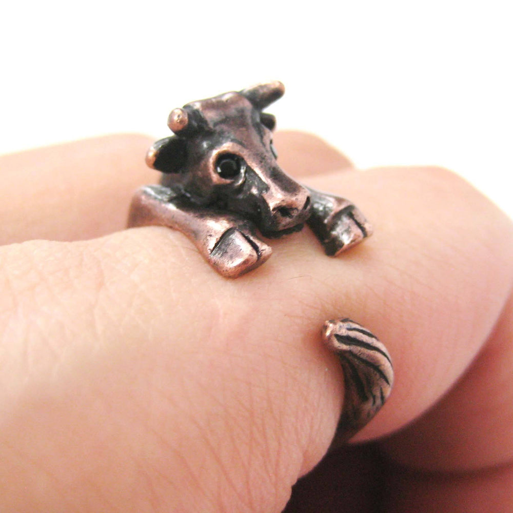 Cow Bull Shaped Animal Wrap Around Ring in Copper | Animal Jewelry
