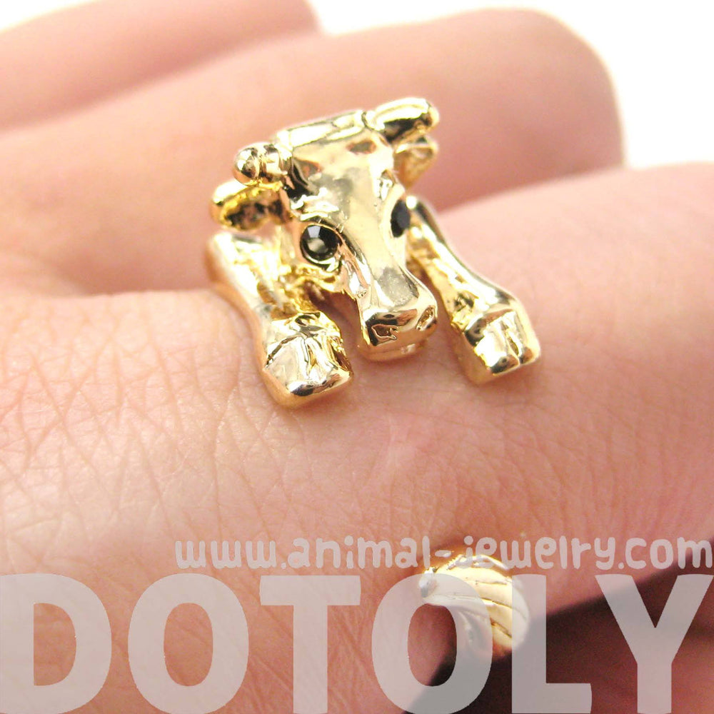 Cow Bull Shaped Animal Wrap Around Ring in Shiny Gold | Sizes 4 to 9