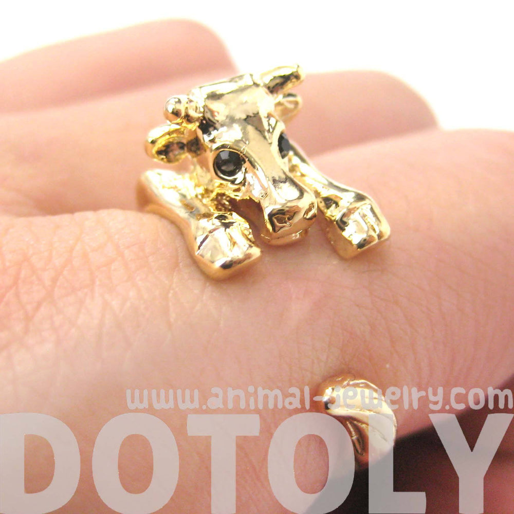 Cow Bull Shaped Animal Wrap Around Ring in Shiny Gold | Sizes 4 to 9