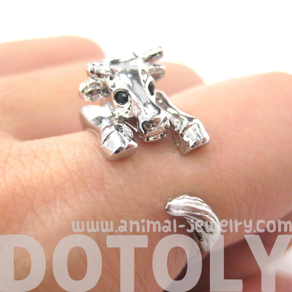 Cow Bull Shaped Animal Wrap Around Ring in Shiny Silver | US Sizes 4 to 9