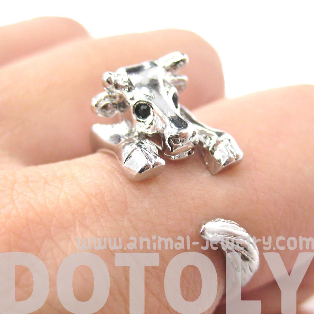 Cow Bull Shaped Animal Wrap Around Ring in Shiny Silver | US Sizes 4 to 9