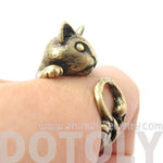 Creepy Kitty Cat Shaped Animal Wrap Around Ring in Brass | DOTOLY