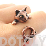 Creepy Kitty Cat Shaped Animal Wrap Around Ring in Copper | DOTOLY