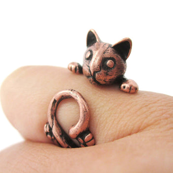 Creepy Kitty Cat Shaped Animal Wrap Around Ring in Copper | DOTOLY