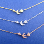 Space Themed Necklace Crescent Moon and Stars Shaped Pendant Necklace