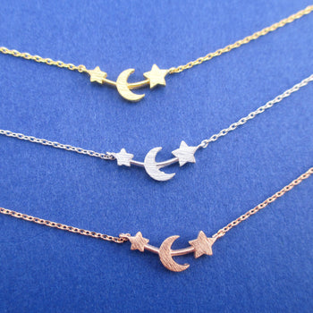 Space Themed Necklace Crescent Moon and Stars Shaped Pendant Necklace