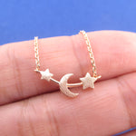 Crescent Moon and Little Stars Shaped Space Themed Pendant Necklace