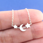 Crescent Moon and Little Stars Shaped Space Themed Pendant Necklace