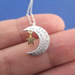 Crescent Moon and Stars Shaped I Love You To the Moon & Back Necklace in Silver