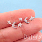 Crescent Moon and Stars Stud Earrings in Silver | Allergy Free