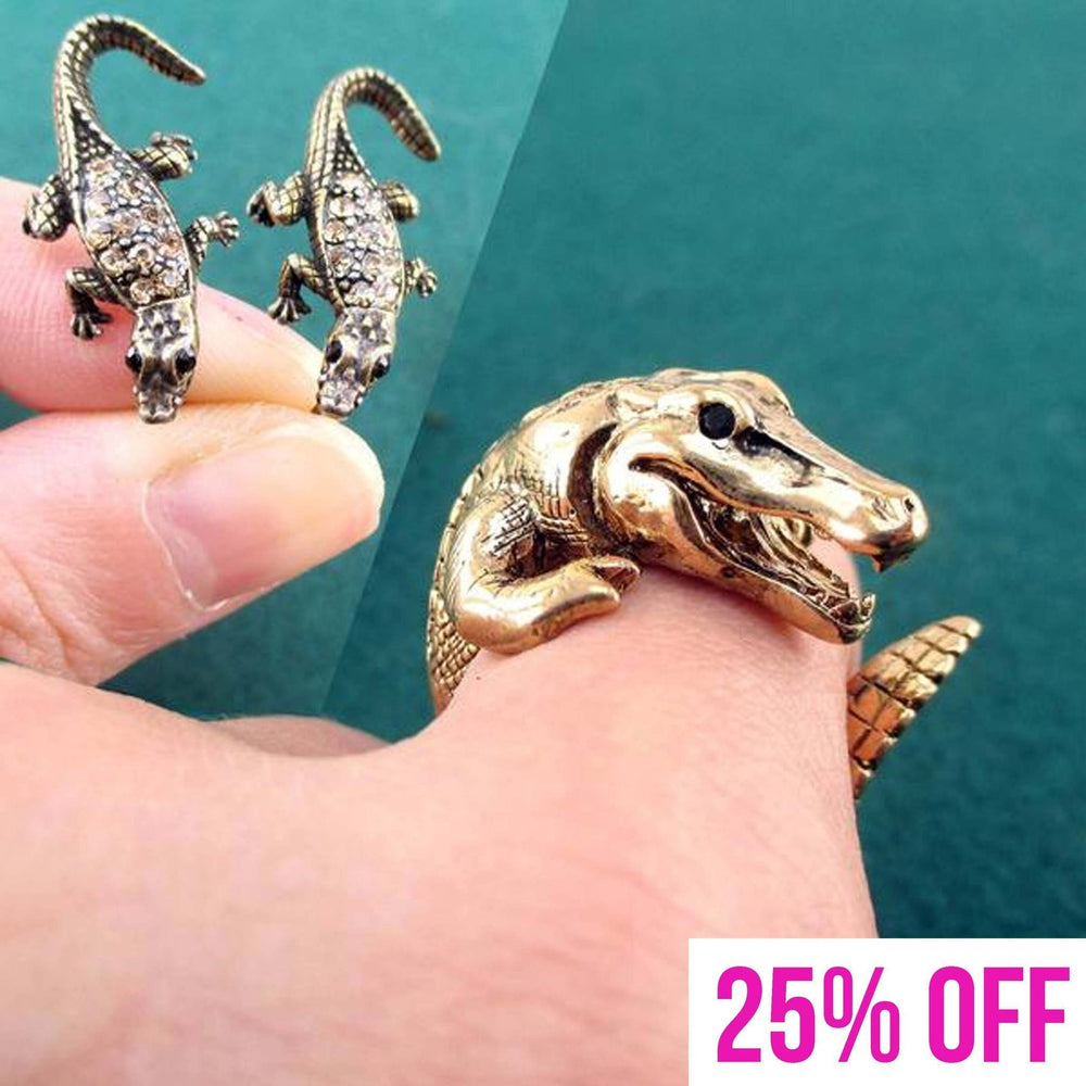 Crocodile Inspired Alligator Shaped Ring and Stud Earring Set | DOTOLY