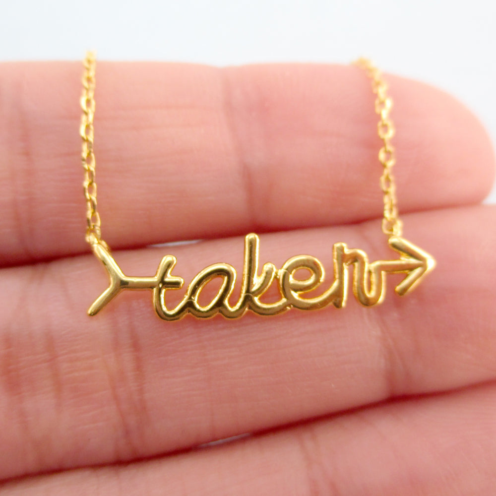 Cursive Arrow Shaped Taken Relationship Status Pendant Necklace in Gold