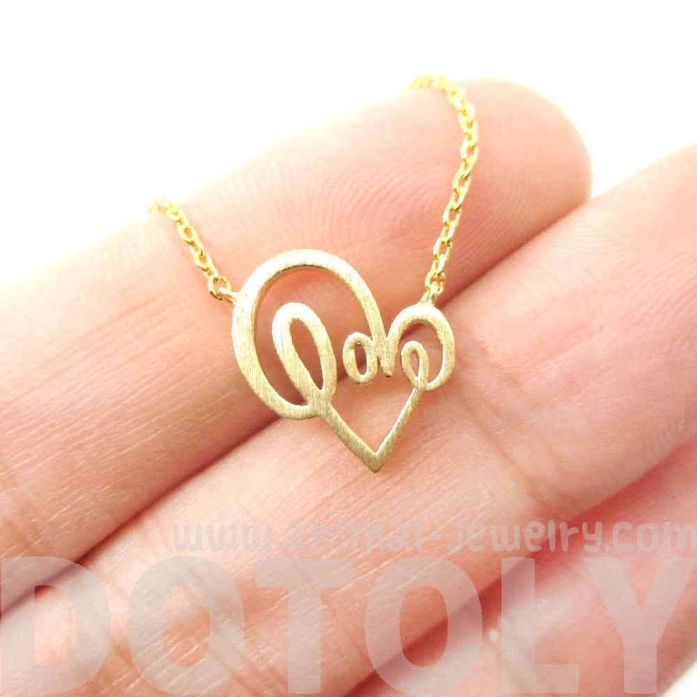 Cursive Love Typography Forming A Heart Shaped Charm Necklace in Gold