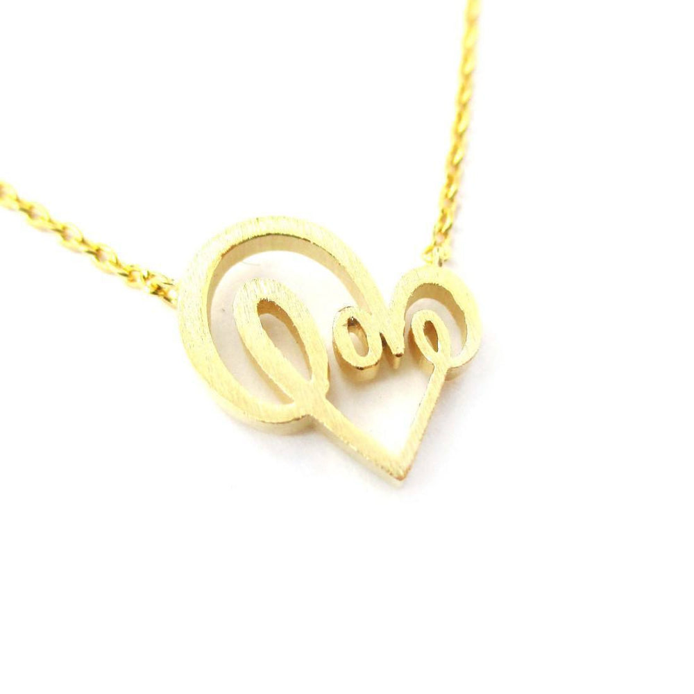 Cursive Love Typography Forming A Heart Shaped Charm Necklace in Gold