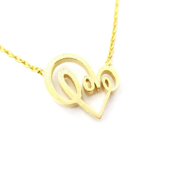 Cursive Love Typography Forming A Heart Shaped Charm Necklace in Gold