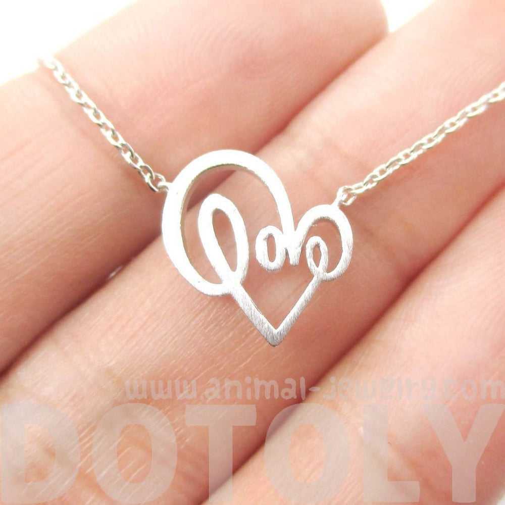 Cursive Love Typography Forming A Heart Shaped Silver Charm Necklace