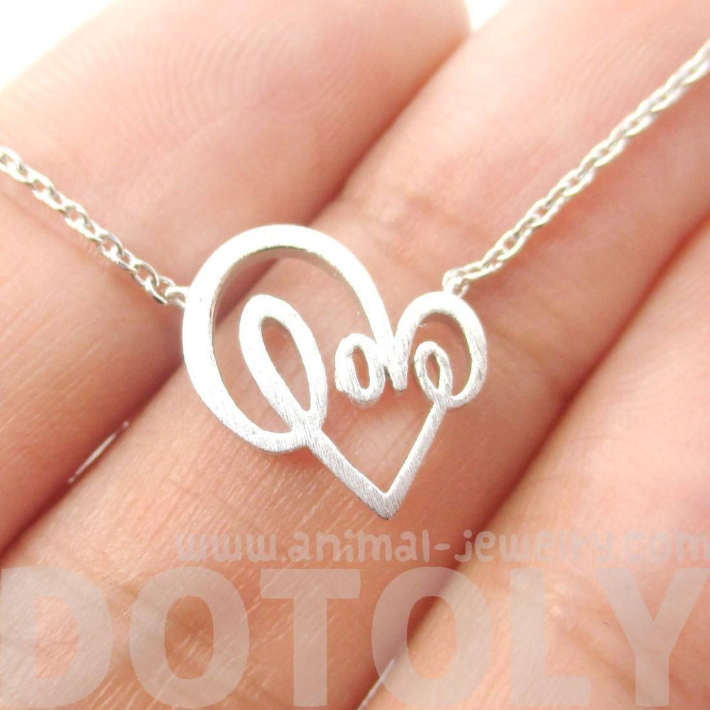 Cursive Love Typography Forming A Heart Shaped Silver Charm Necklace