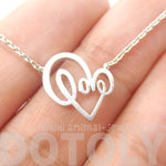 Cursive Love Typography Forming A Heart Shaped Silver Charm Necklace