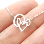 Cursive Love Typography Forming A Heart Shaped Silver Charm Necklace