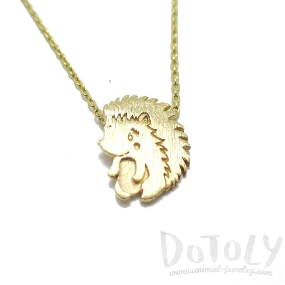 3D Hedgehog Porcupine Animal Pendant Necklace in Gold