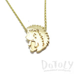 3D Hedgehog Porcupine Animal Pendant Necklace in Gold