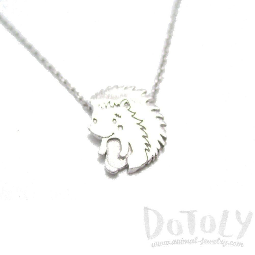 3D Hedgehog Porcupine Animal Pendant Necklace in Silver