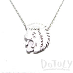 3D Hedgehog Porcupine Animal Pendant Necklace in Silver
