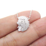 3D Hedgehog Porcupine Animal Pendant Necklace in Silver