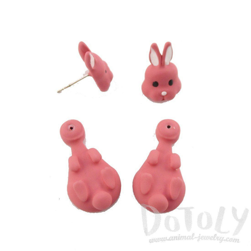 3D Bunny Rabbit Shaped Two Part Stud Earrings in Pink