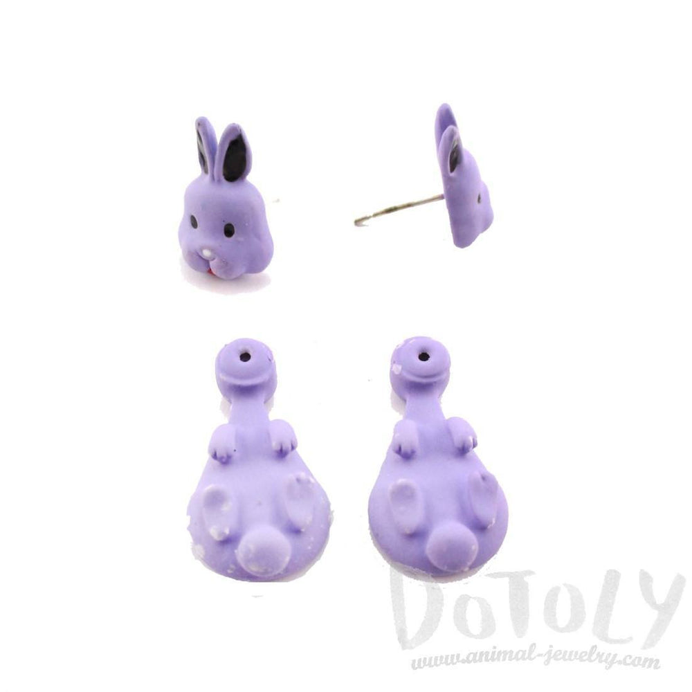 3D Bunny Rabbit Shaped Two Part Stud Earrings in Purple