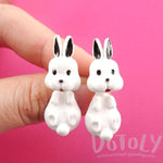 3D Bunny Rabbit Shaped Two Part Stud Earrings in White