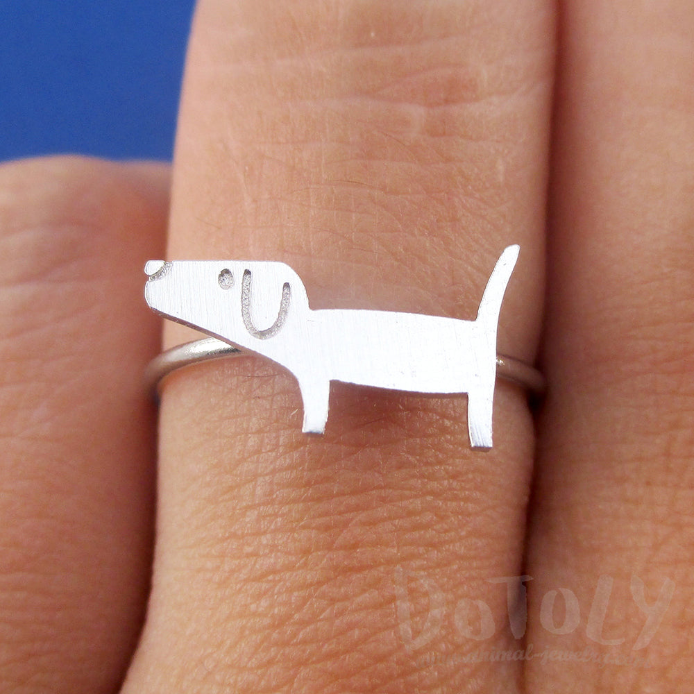 Cute Dachshund Wiener Dog Shaped Adjustable Ring in Silver for Dog Lovers