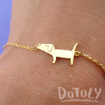 Cute Dachshund Wiener Dog Shaped Charm Bracelet in Gold | Animal Jewelry