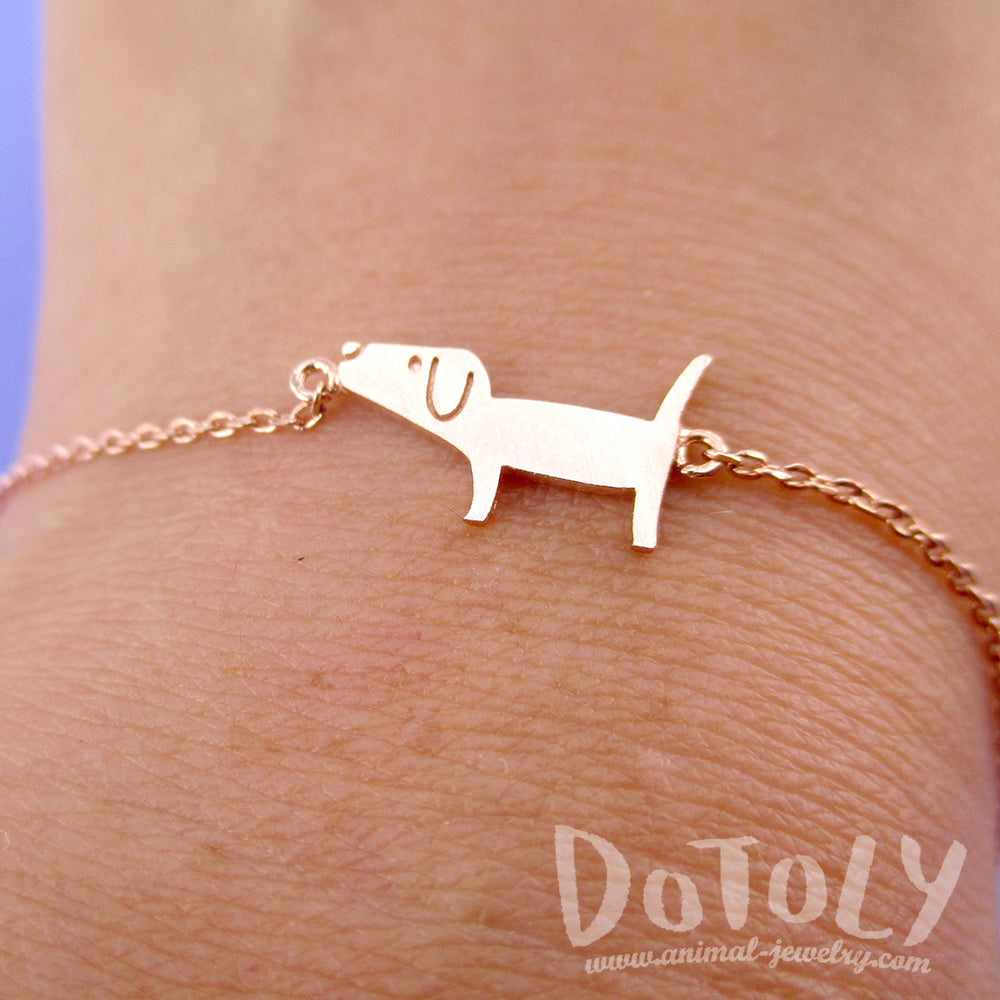 Cute Dachshund Wiener Dog Shaped Charm in Rose Gold | Animal Jewelry