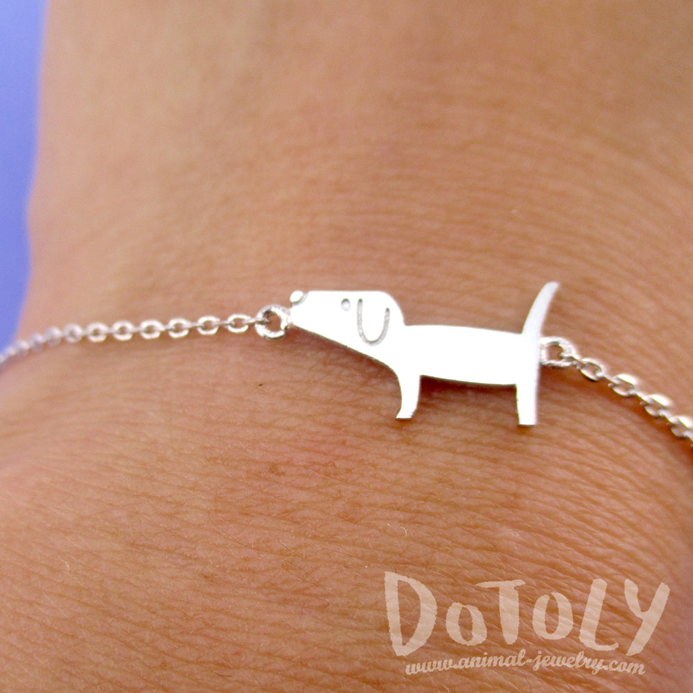 Cute Dachshund Wiener Dog Shaped Charm Bracelet in Silver | Animal Jewelry