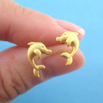 Cute Dolphin Shaped Marine Life Allergy Free Stud Earrings in Gold