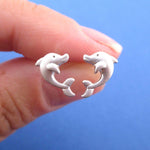 Cute Dolphin Shaped Marine Life Allergy Free Stud Earrings in Silver