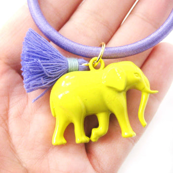 Cute Elephant Charm Hair Tie Pony Tail Holder in Bright Yellow